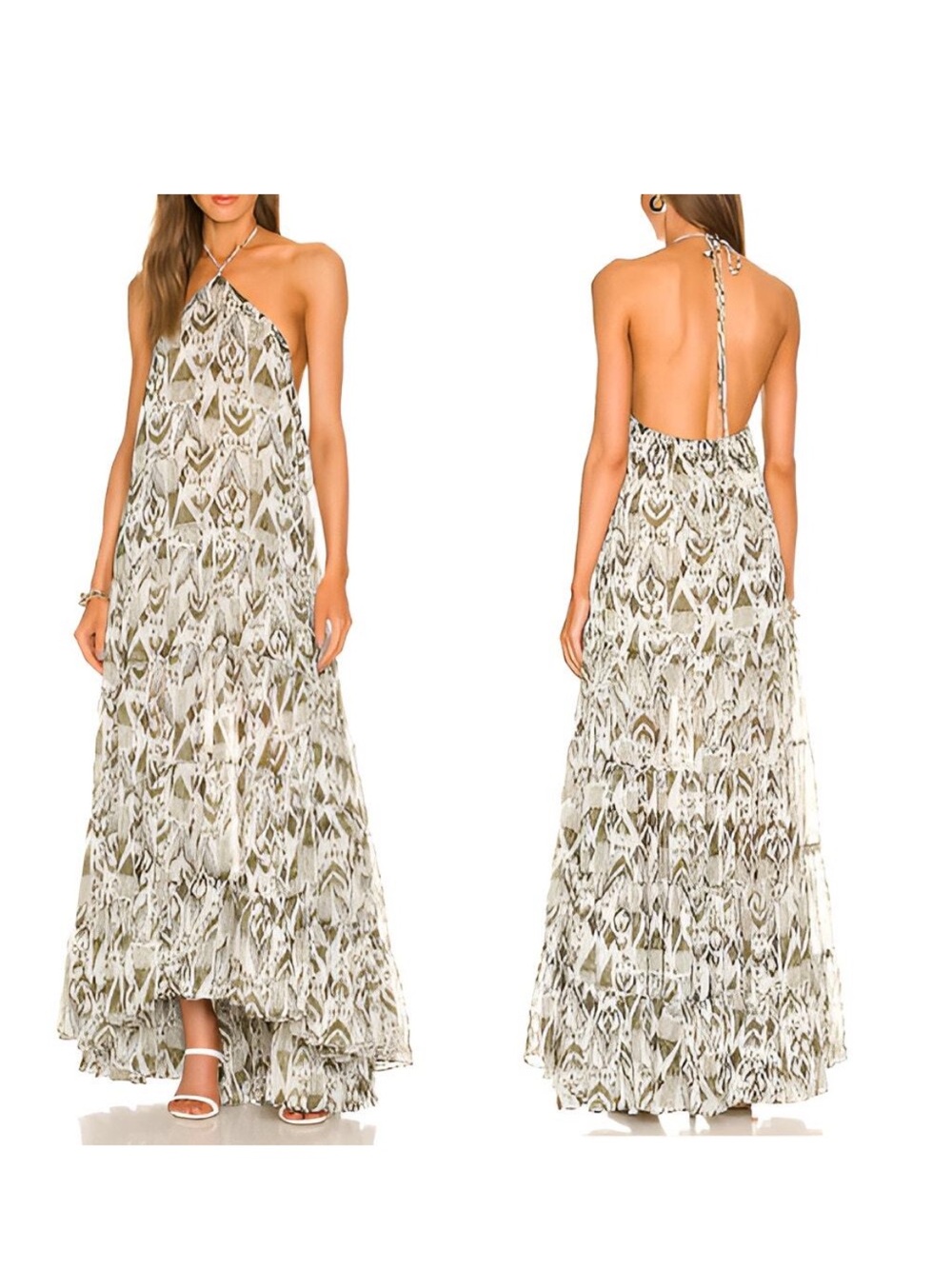 Anthropologie Misa Los Angeles Andromeda Green Palms Halter Maxi Dress Size M
